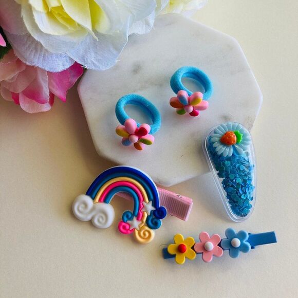 Cute Blue Set 5 PCs Hair Clips Barrettes for Girls & Toddlers - Picture 2 of 5